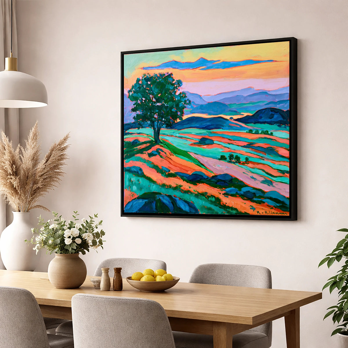 Bold Lake District Summit View lake district fell wall art displayed in a dining room