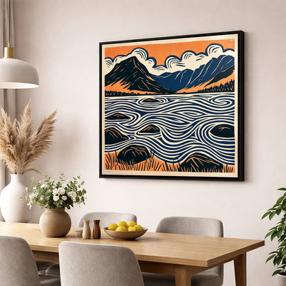 Crummock Water with Swirling Waves lake district lake wall art displayed in a dining room