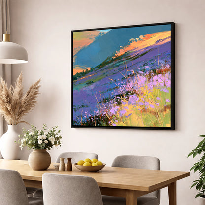 Radiant Heather Fellside at Sunset flowers & fellsides wall art displayed in a dining room