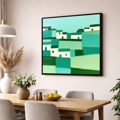 Abstract Cartmel Village Landscape lake district village wall art displayed in a dining room