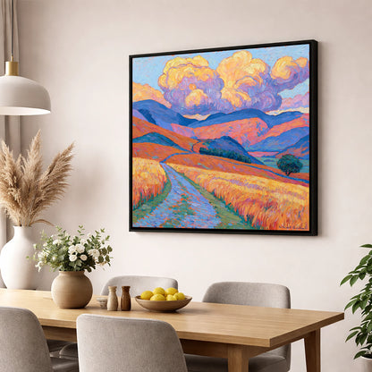 Golden Fells Under Storm Clouds lake district sky wall art displayed in a dining room