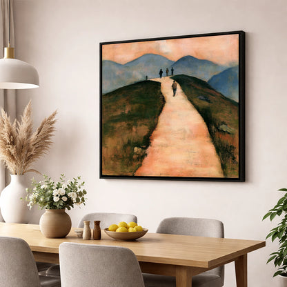 Walkers on a Warm Mountain Path lake district walking wall art displayed in a dining room