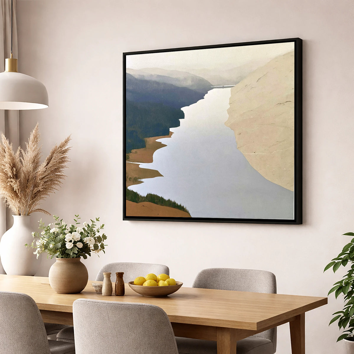 Thirlmere Reservoir and Steep Fells lake district lake wall art displayed in a dining room