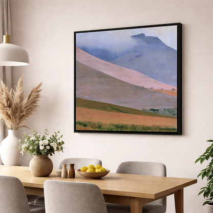 Dusk Pink Fells Under Cloud lake district fell wall art displayed in a dining room
