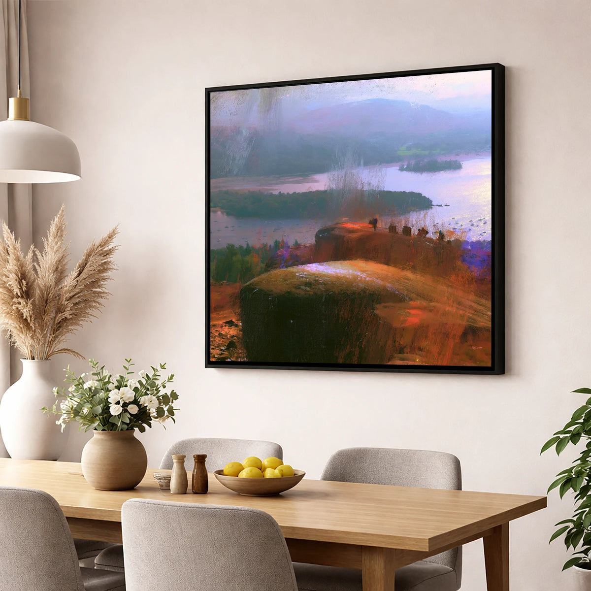 Misty Bowness from Brant Fell lake district village wall art displayed in a dining room