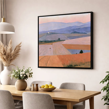 Pastel Dusk over Dale Fields lake district valley wall art displayed in a dining room