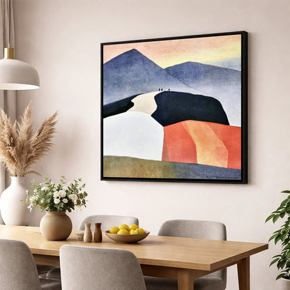 Fell Summit in Terracotta and Indigo lake district fell wall art displayed in a dining room