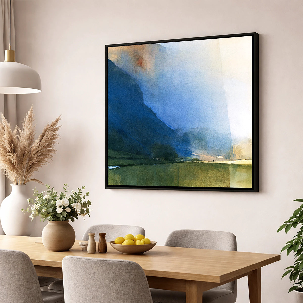 Valley Fells In Indigo Shadow lake district valley wall art displayed in a dining room
