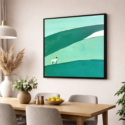 Minimalist Dog on Latrigg Summit gifts for dog walkers wall art displayed in a dining room