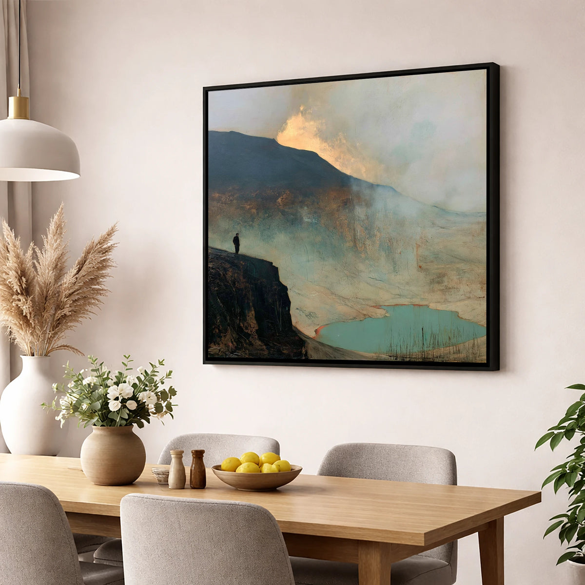 Helvellyn Walker in Golden Mist lake district fell wall art displayed in a dining room