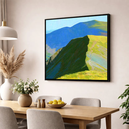 Sunlit Ridge on White Side lake district fell wall art displayed in a dining room