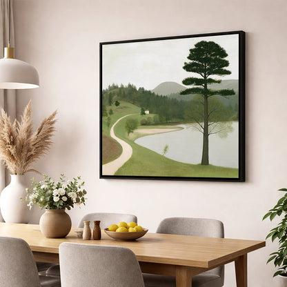 Tall Pine at Tarn Hows lake district lake wall art displayed in a dining room