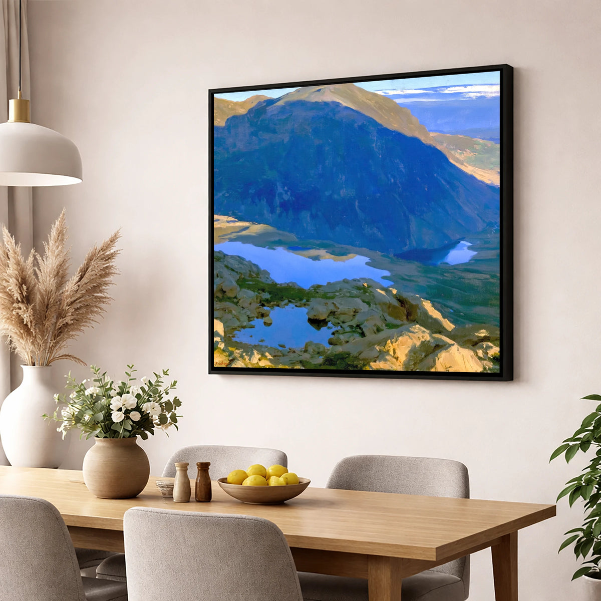 Haystacks Tarn in Deep Shadow lake district fell wall art displayed in a dining room