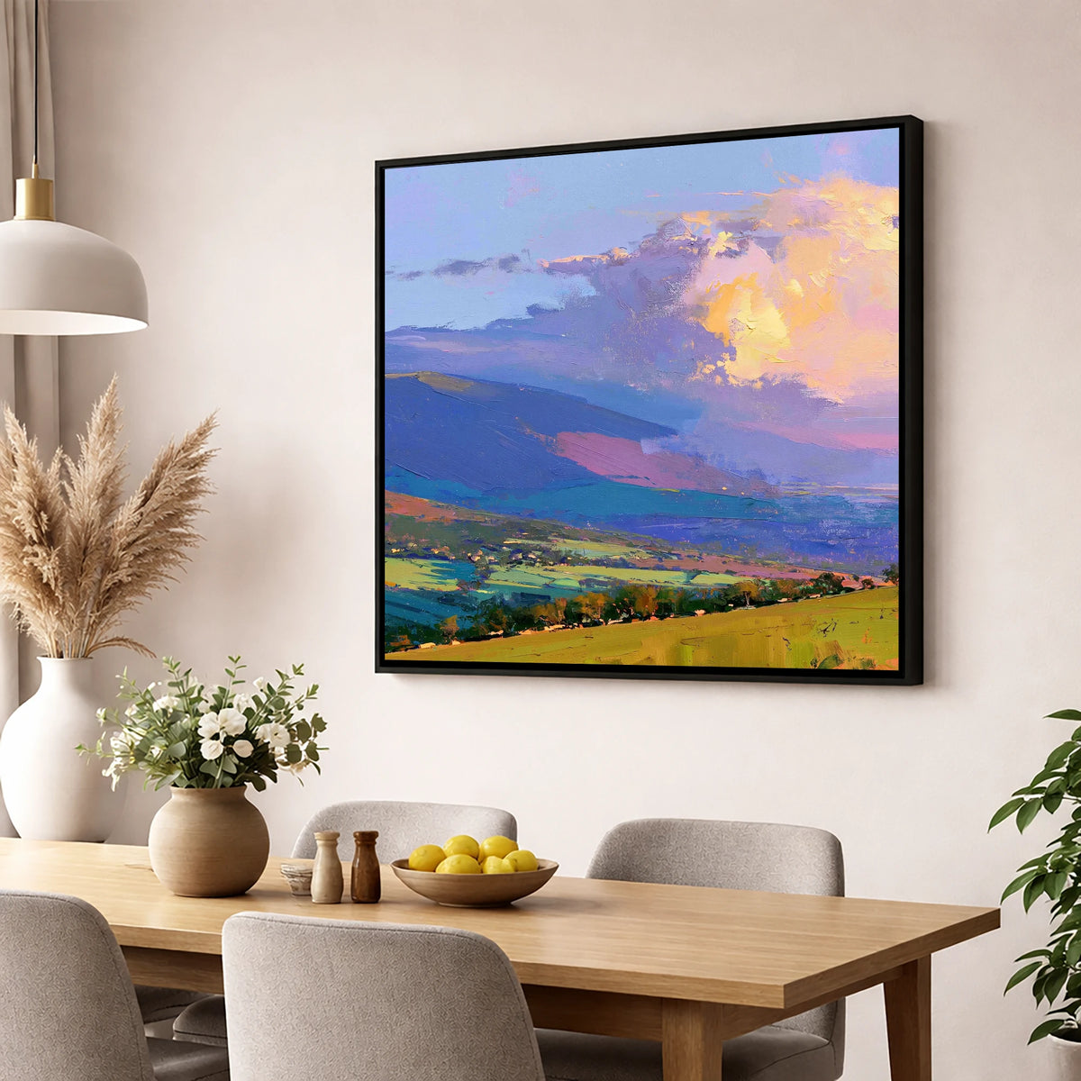 Rolling Fells and Radiant Cloud lake district fell wall art displayed in a dining room