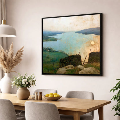 Lake Windermere in Golden Haze lake district lake wall art displayed in a dining room