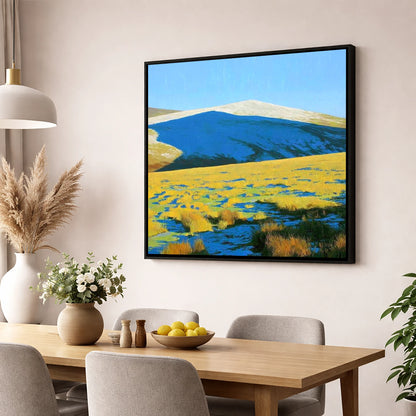 Frosted Knott Above Sunlit Moorland lake district fell wall art displayed in a dining room