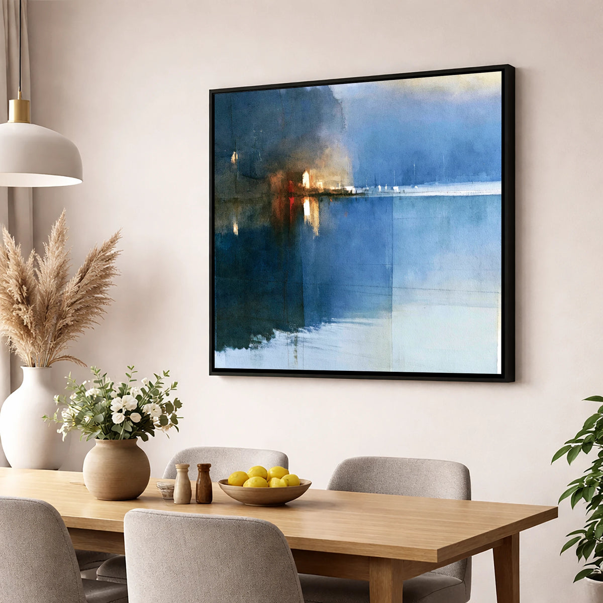 Indigo Lake Shore at Dusk lake district lake wall art displayed in a dining room