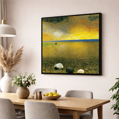 Golden Sky Over Easedale Tarn lake district lake wall art displayed in a dining room