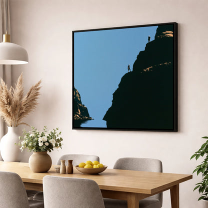 Silhouetted Climbers on Lakeland Crag lake district walking wall art displayed in a dining room