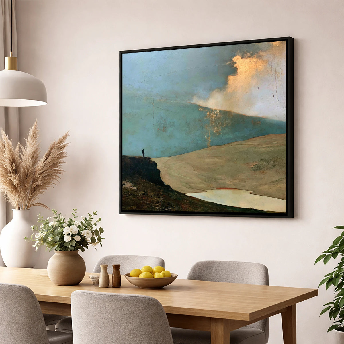 Helvellyn Beneath a Golden Cloud Break lake district fell wall art displayed in a dining room
