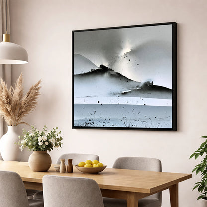 Monochrome Lake District Evening Fells lake district sky wall art displayed in a dining room