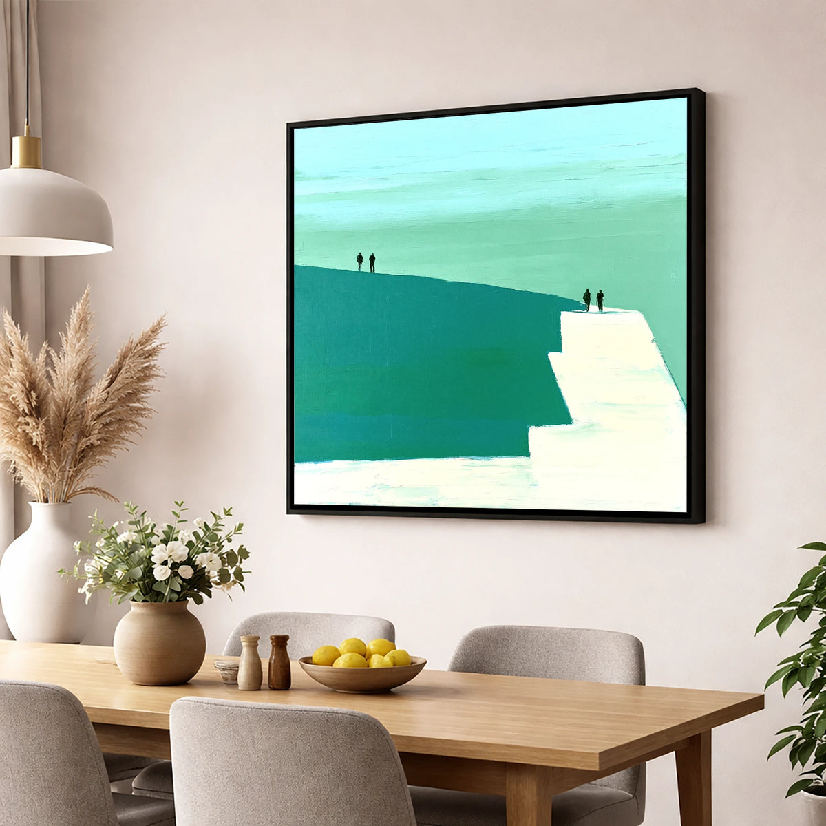 Teal Striding Edge Fell Walkers lake district walking wall art displayed in a dining room