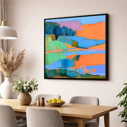 Vibrant Calm Lake Reflections lake district lake wall art displayed in a dining room