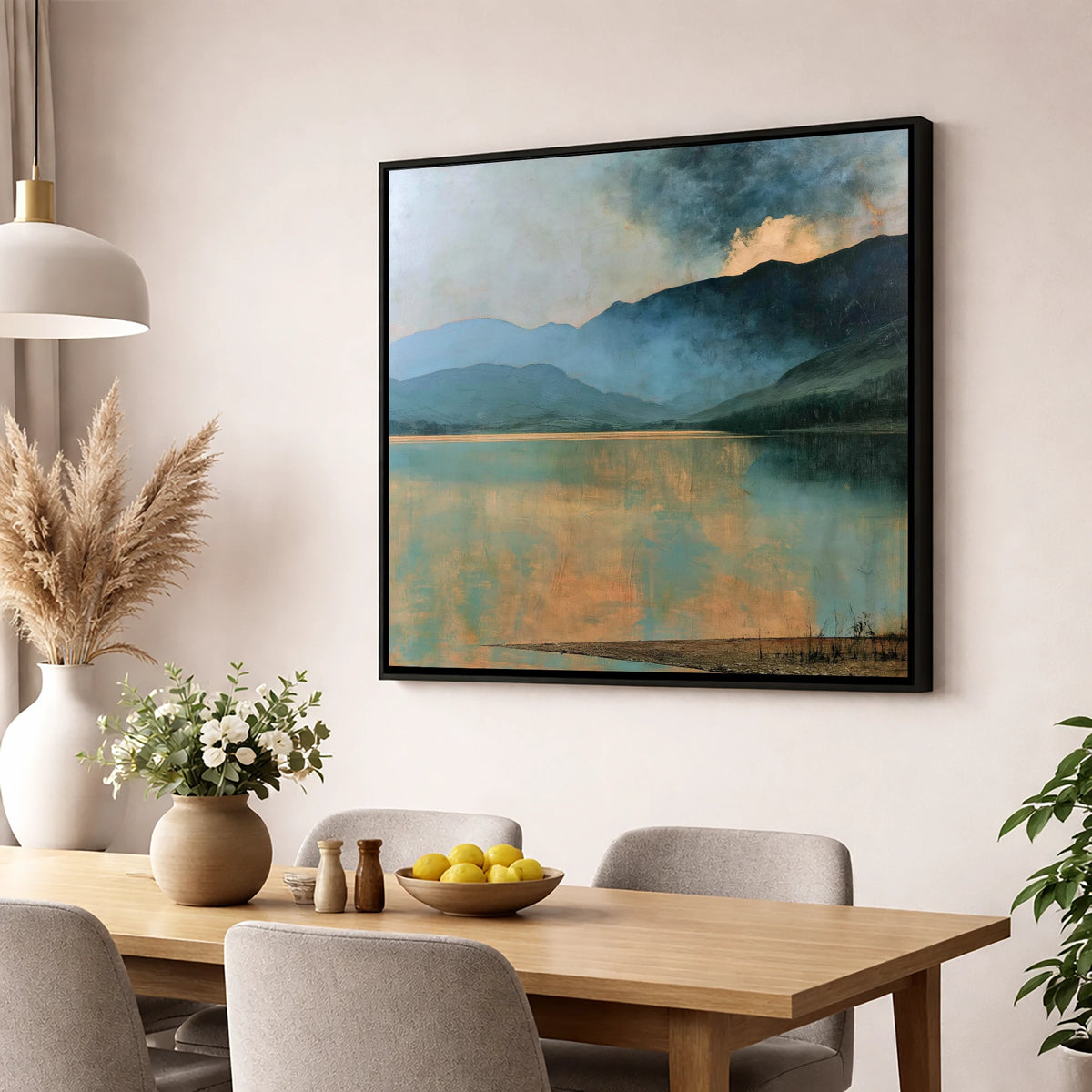 Light Breaking Over Crummock Water lake district lake wall art displayed in a dining room