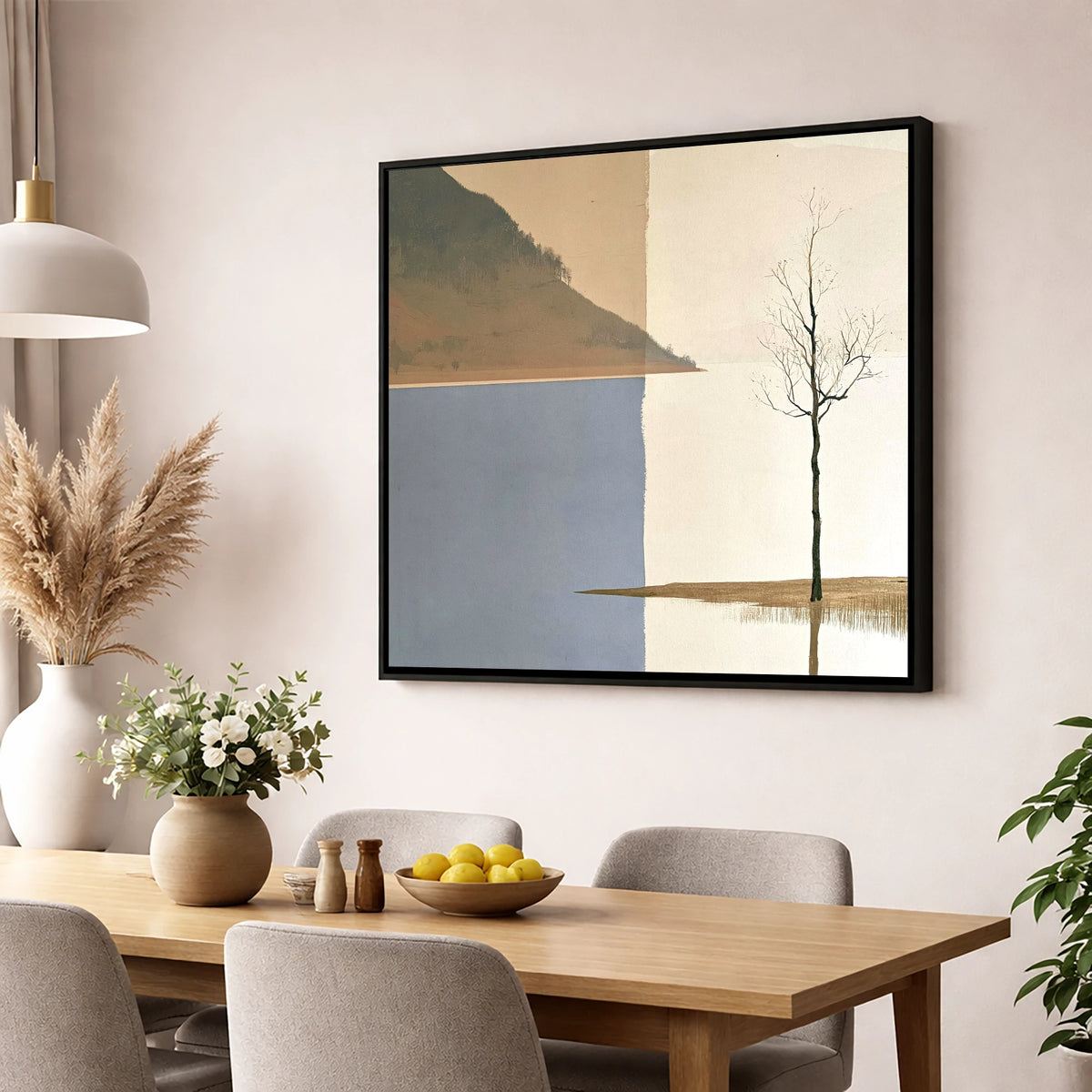 Minimalist Bassenthwaite Lake View lake district lake wall art displayed in a dining room