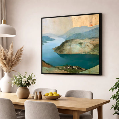 Glenridding Under A Golden Sky lake district village wall art displayed in a dining room