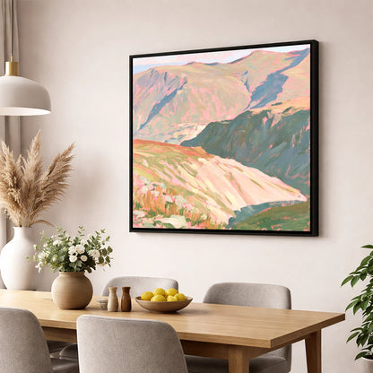 Summit View in Pastel Light lake district fell wall art displayed in a dining room