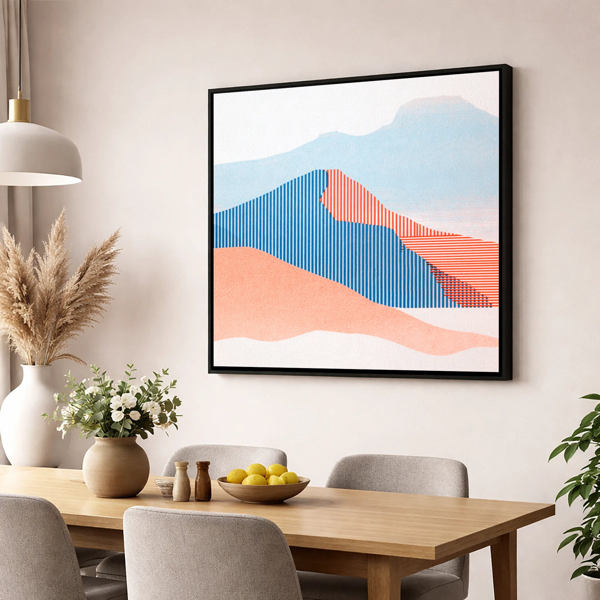 Geometric Fell Summit View lake district fell wall art displayed in a dining room