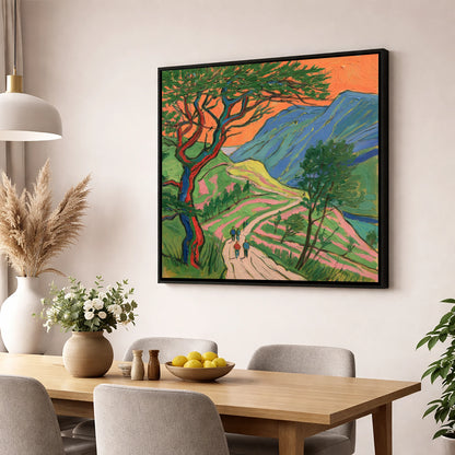 Fell Path Beneath an Orange Sky lake district walking wall art displayed in a dining room