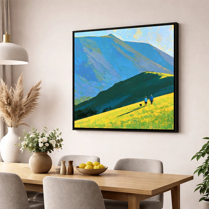 Sunlit Dog Walk Below Blencathra gifts for dog walkers wall art displayed in a dining room