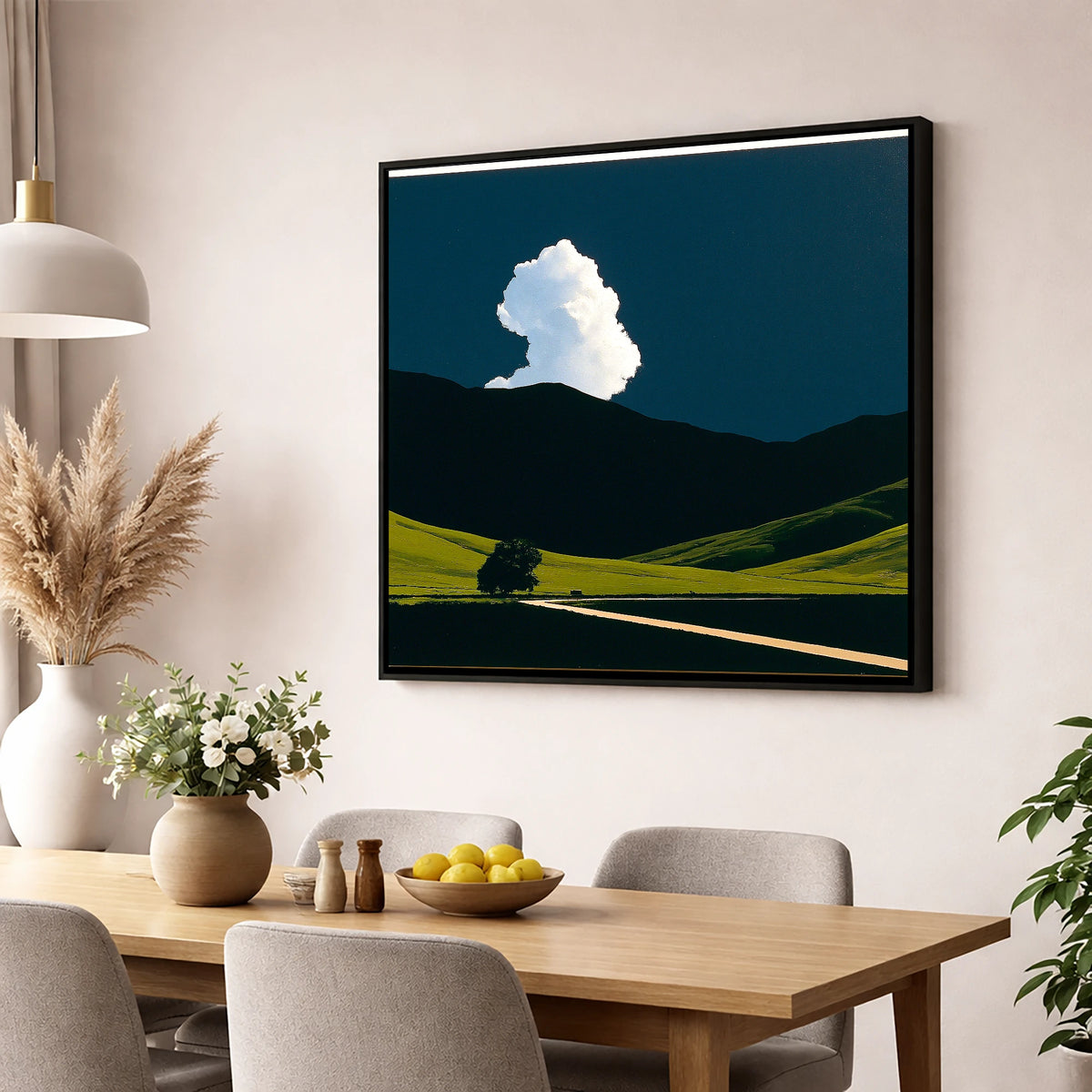 Luminous Cloud Over Rolling Fells lake district fell wall art displayed in a dining room