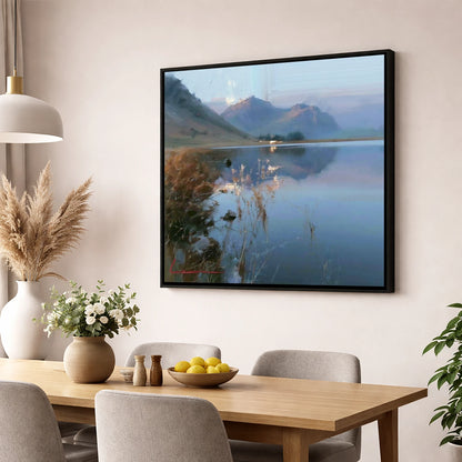 Still Reflections at Loweswater lake district lake wall art displayed in a dining room