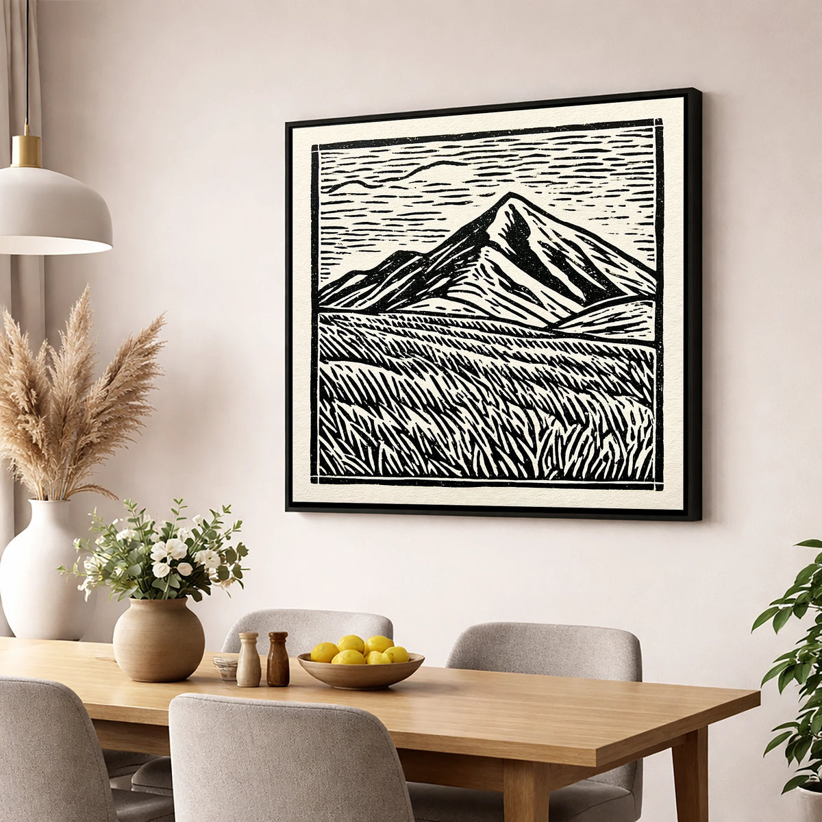Bold Skiddaw in Monochrome lake district fell wall art displayed in a dining room