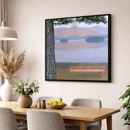 Derwentwater Dusk from Friar's Crag lake district village wall art displayed in a dining room