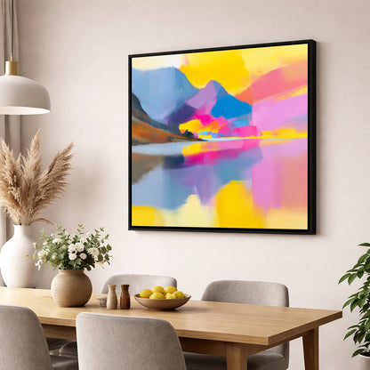 Vibrant Loweswater Lake Reflections lake district lake wall art displayed in a dining room