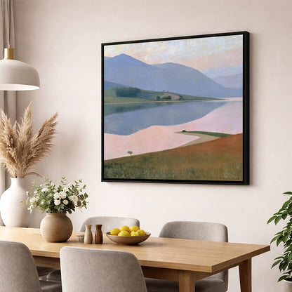Pastel Fells and Still Lake lake district lake wall art displayed in a dining room