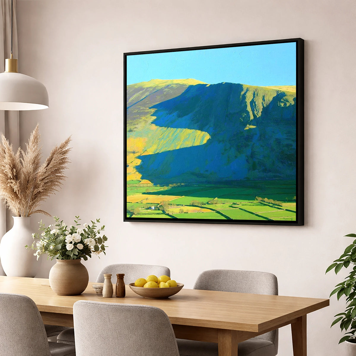 Clough Head in Bold Shadows lake district fell wall art displayed in a dining room