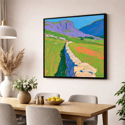 Vibrant Valley Drystone Wall lake district valley wall art displayed in a dining room