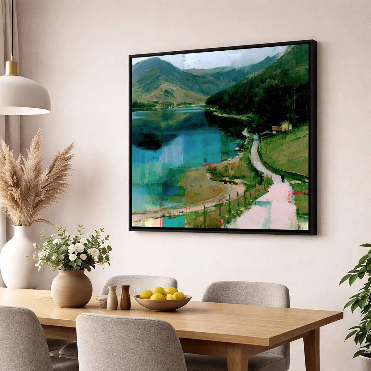 Vivid Teal Buttermere Path buttermere wall art wall art displayed in a dining room