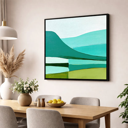 Blencathra In Teal And Mint lake district fell wall art displayed in a dining room