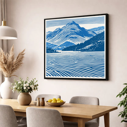 Catbells in Cobalt Blue lake district fell wall art displayed in a dining room