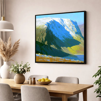 Winter Sunlight on Red Screes lake district fell wall art displayed in a dining room