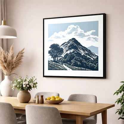 Catbells Fell in Deep Navy lake district fell wall art displayed in a dining room