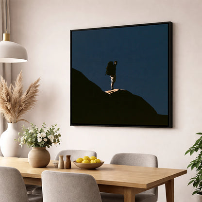 Hiker Silhouette on Dark Fell lake district walking wall art displayed in a dining room