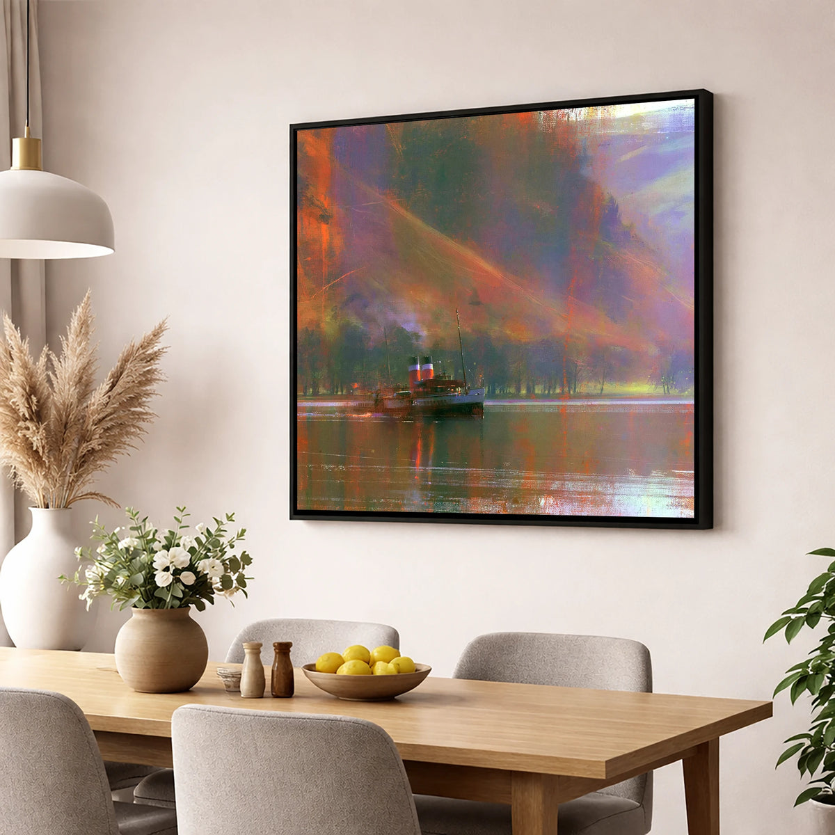 Ullswater Steamer Under Radiant Fells lake district lake wall art displayed in a dining room