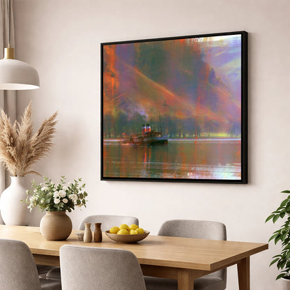 Ullswater Steamer Under Radiant Fells lake district lake wall art displayed in a dining room